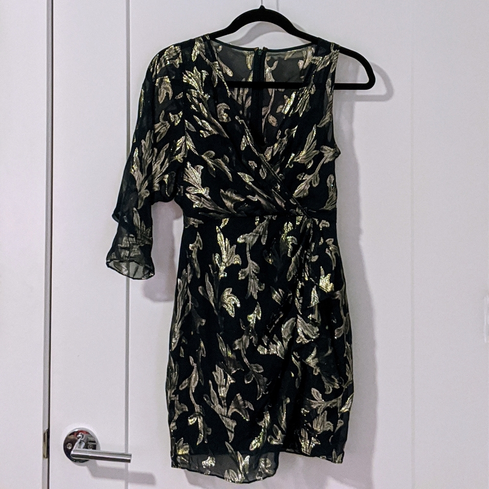 BCBG MaxAzria Green & Gold One Shoulder Dress